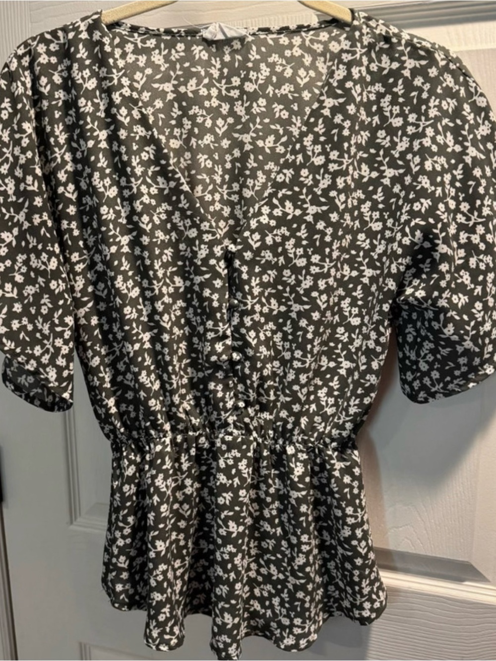 Gray and White Floral Wrap Peplum Top